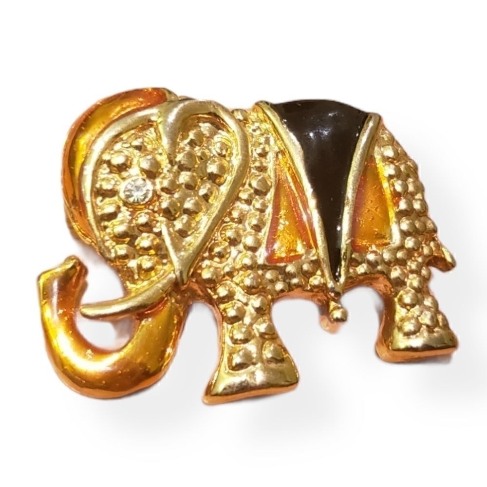 VINTAGE Elephant Gold Tone Brooch Antique Italy